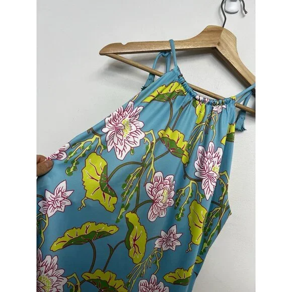 Gretchen Scott Halter Tassel Tie Dress Sz M Mystic Garden NWT Turquoise Floral - Picture 13 of 14